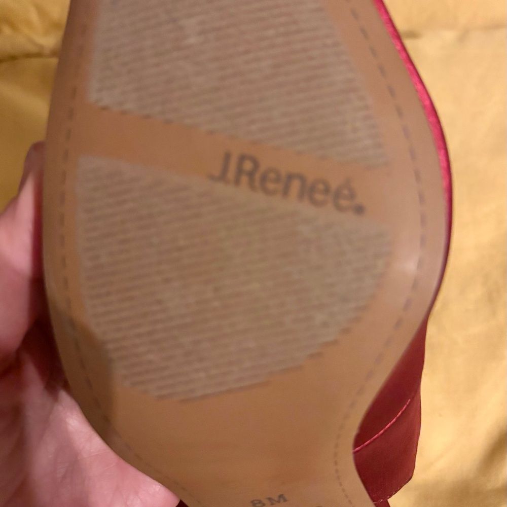 J.Renee Burgundy Slingback Pointed/Squared Toe Pumps with Red Gem - Picture 12 of 17